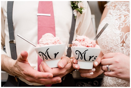Bride and Groom holding gelato bowls